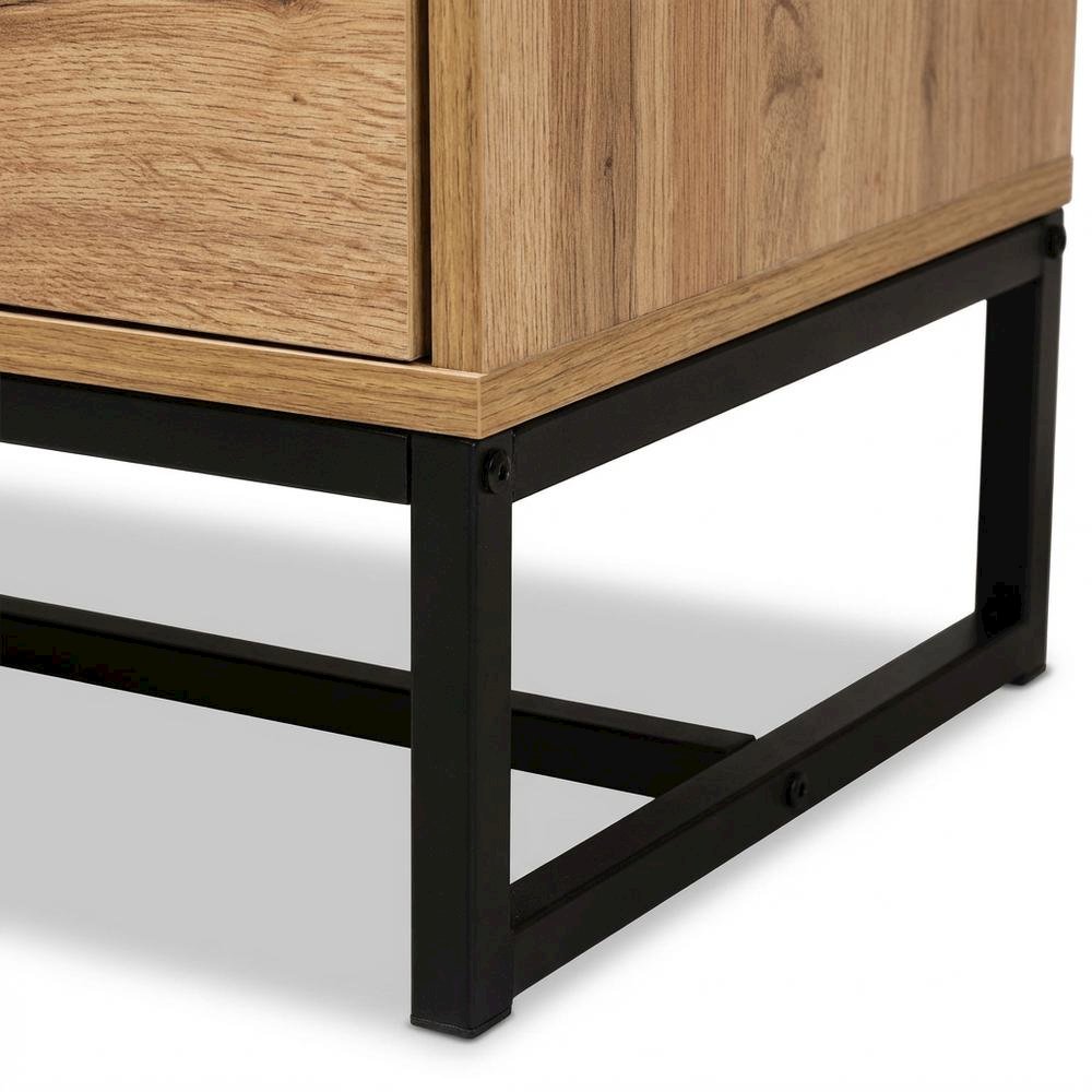 Black Wood and Metal TV Stand with Contemporary Design and 2 Drawers. Picture 6