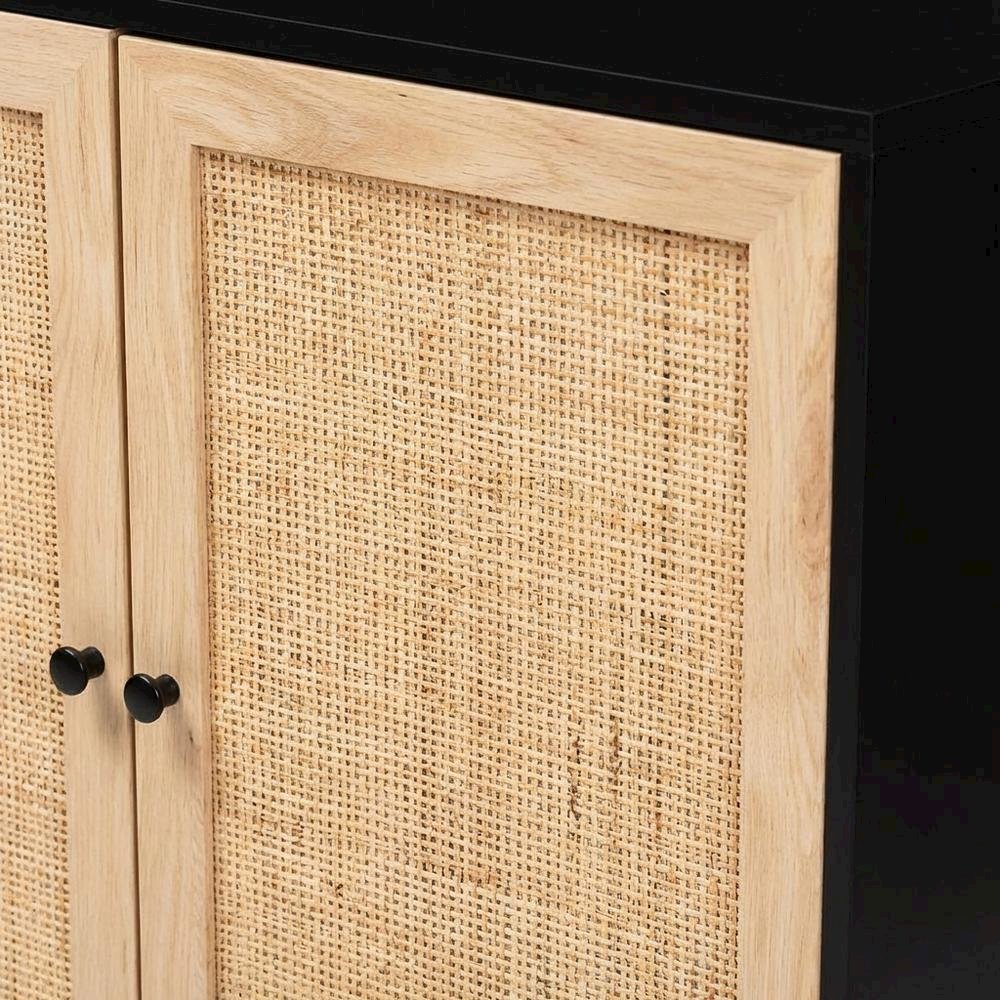 Wood And Rattan 2-Door Storage Cabinet With Mid-Century Style. Picture 5