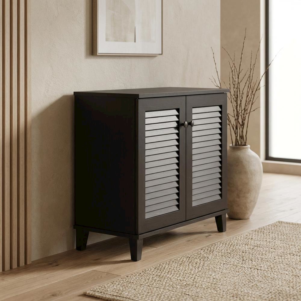 Brown Enclosed Shoe Cabinet, Engineered Wood, Espresso Finish, Entryway. Picture 2