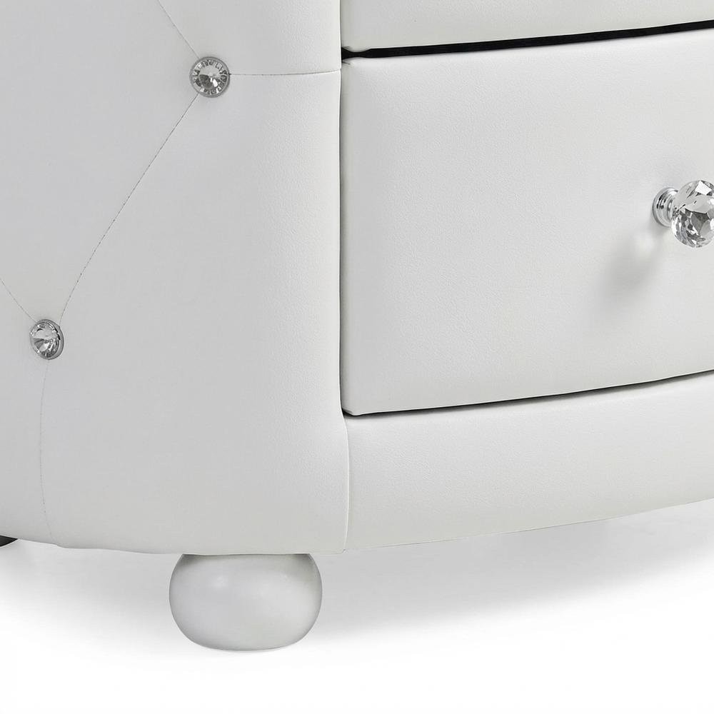 Glamour Style White Faux Leather Nightstand with 2 Drawers and Wooden Frame. Picture 6