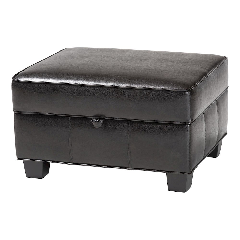 Baxton Studio Agustus Brown Leather Storage Ottoman. Picture 1