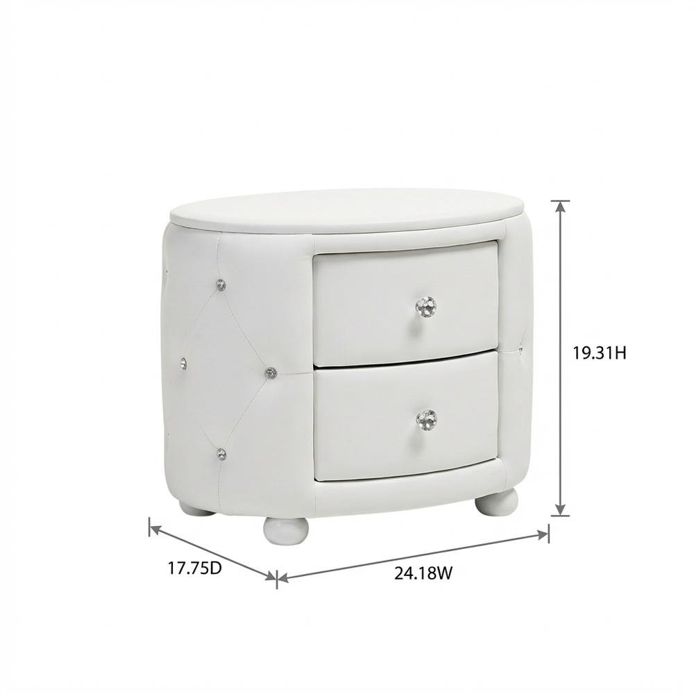 Glamour Style White Faux Leather Nightstand with 2 Drawers and Wooden Frame. Picture 7