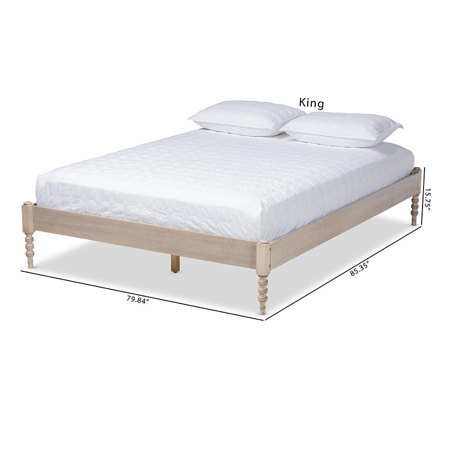 Bohemian Antique White Oak Finished Wood Queen Size Platform Bed Frame. Picture 9
