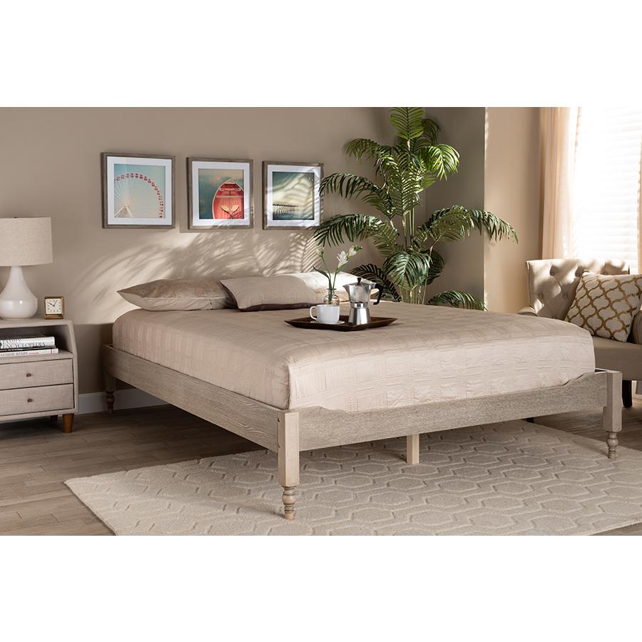 Bohemian Antique White Oak Finished Wood Full Size Platform Bed Frame. Picture 19