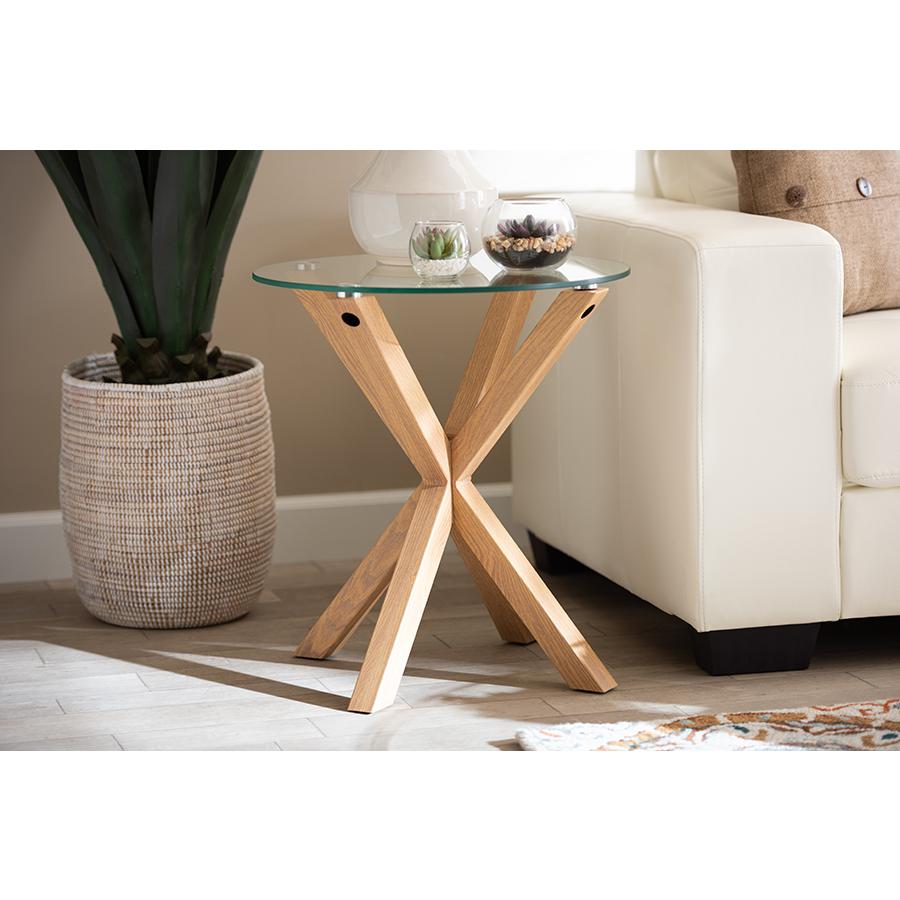 Baxton Studio Lida Modern and Contemporary Glass and Wood Finished End Table. Picture 11