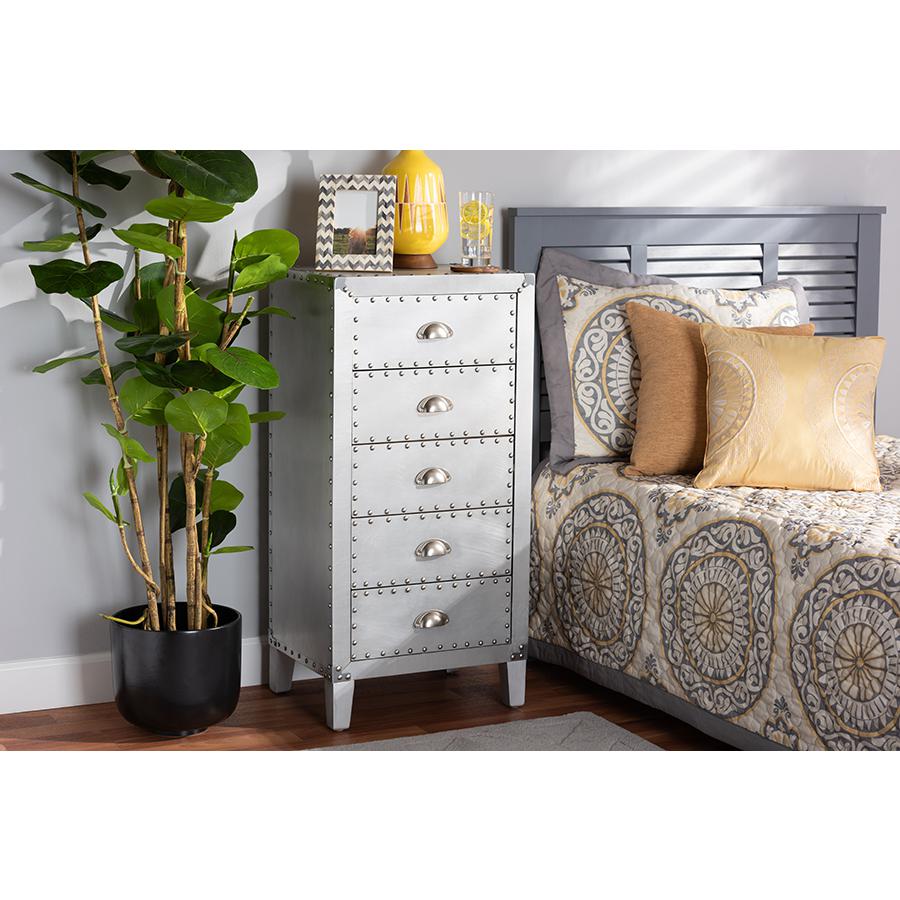Carel French Industrial Silver Metal 5-Drawer Accent Storage Cabinet. Picture 10