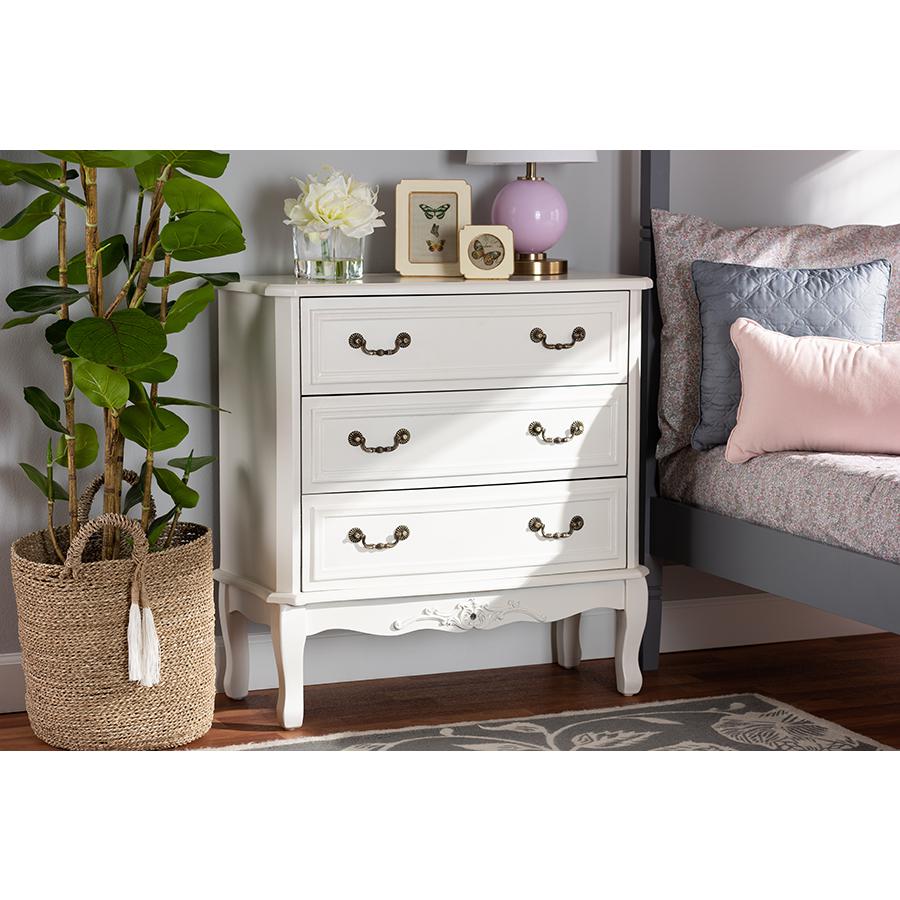Country Provincial White-Finished 3-Drawer Wood Storage Cabinet. Picture 10