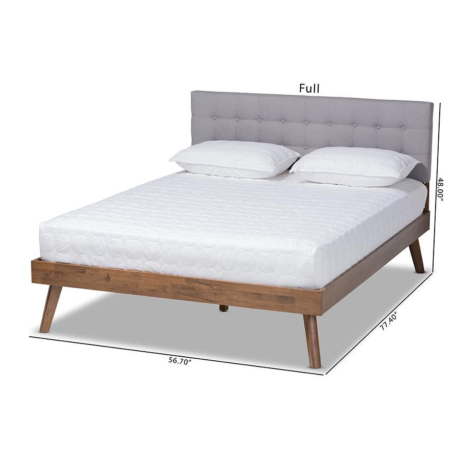 Baxton Studio Devan MidCentury Modern Light Grey Fabric Upholstered Walnut Brown Finished Wood Queen Size Platform Bed. Picture 8