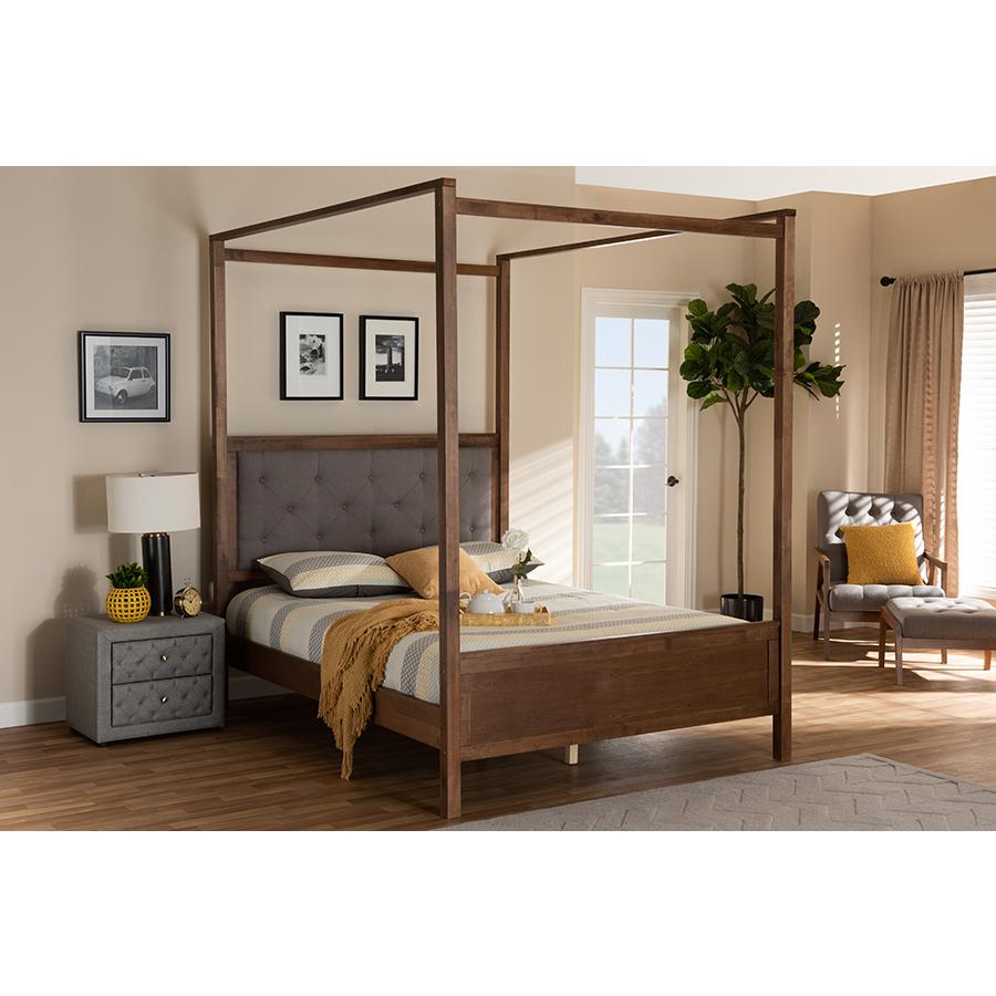 Walnut Brown Finished Wood Queen Size Platform Canopy Bed. Picture 19