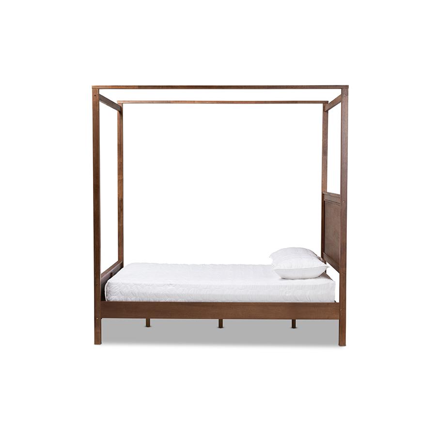 Walnut Brown Finished Wood King Size Platform Canopy Bed. Picture 3