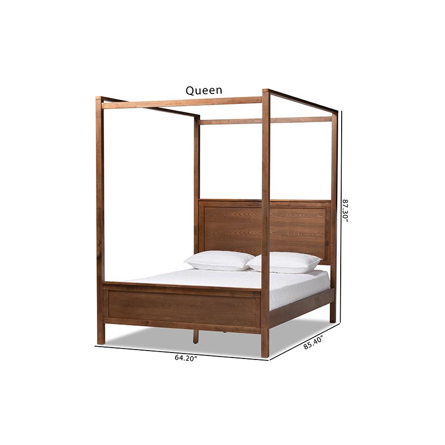 Walnut Brown Finished Wood King Size Platform Canopy Bed. Picture 8