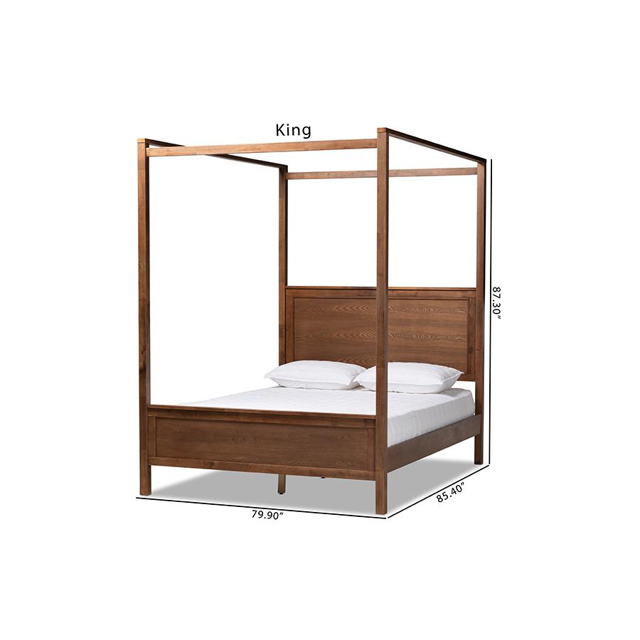 Walnut Brown Finished Wood King Size Platform Canopy Bed. Picture 9
