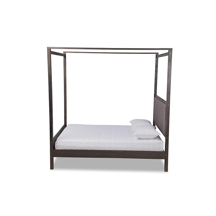 Dark Grey Oak Finished Wood King Size Platform Canopy Bed. Picture 2