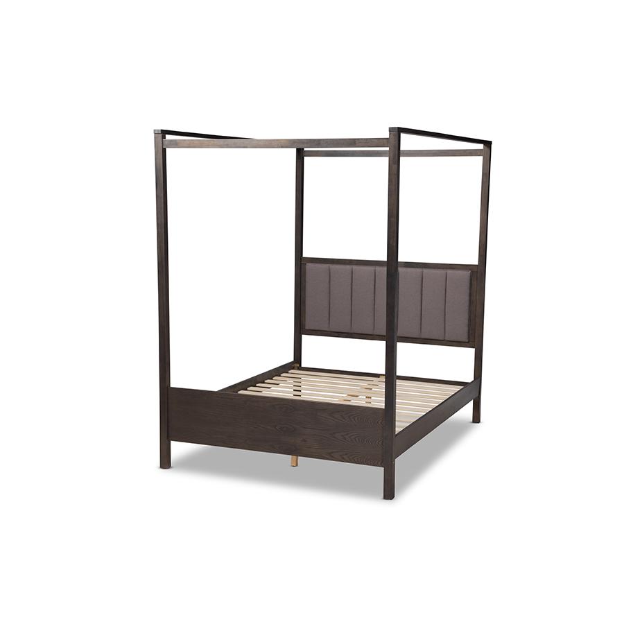 Dark Grey Oak Finished Wood King Size Platform Canopy Bed. Picture 3