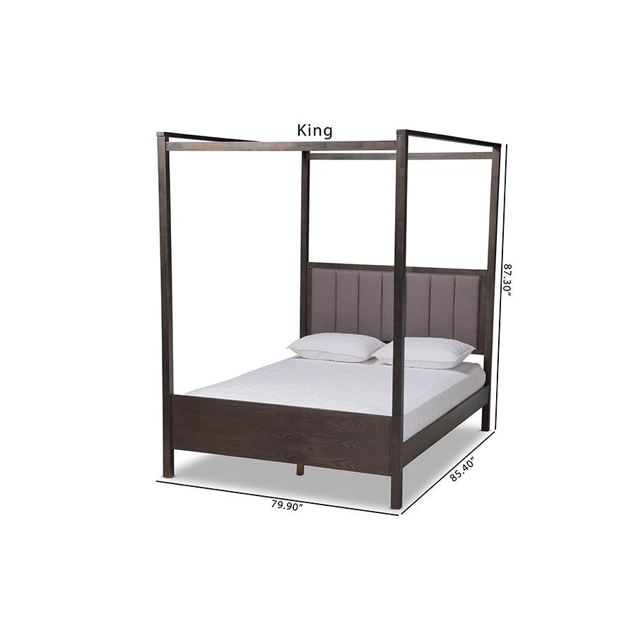 Dark Grey Oak Finished Wood King Size Platform Canopy Bed. Picture 9