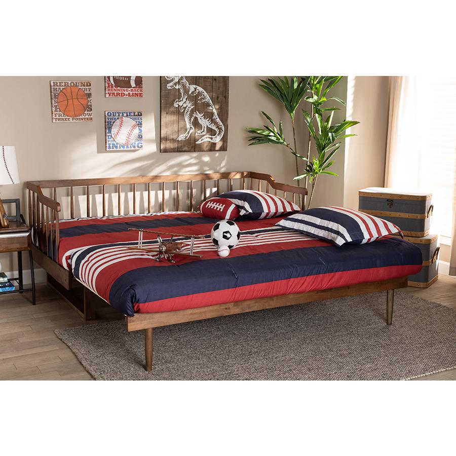 Walnut Brown Finished Wood Expandable Twin Size to King Size Spindle Daybed. Picture 23