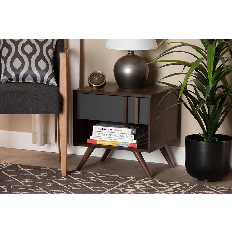 Two-Tone Grey and Walnut Finished Wood 1-Drawer Nightstand. Picture 19