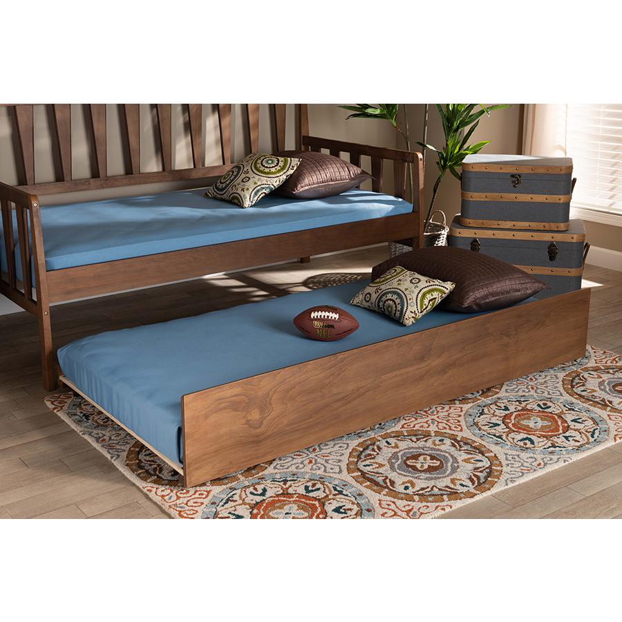 Transitional Walnut Brown Finished Wood Twin Size Trundle Bed. Picture 13