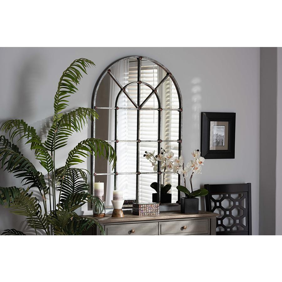 Vintage Farmhouse Antique Silver Finished Arched Window Accent Wall Mirror. Picture 7