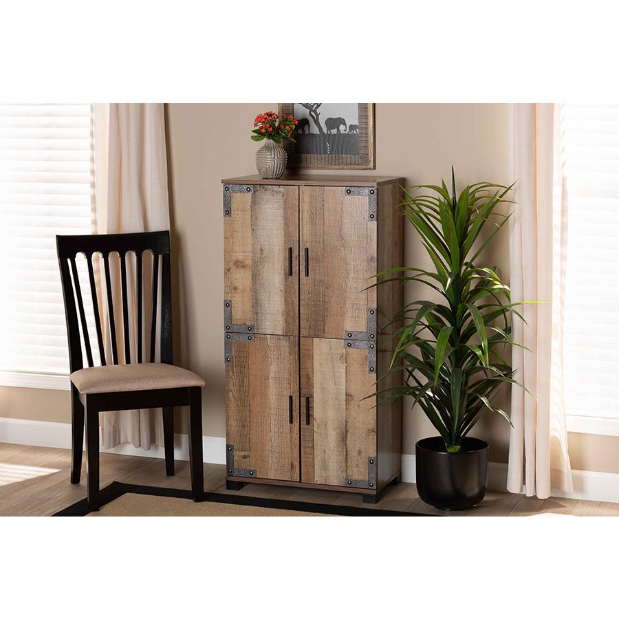 Farmhouse Rustic Finished Wood 4-Door Shoe Cabinet. Picture 21