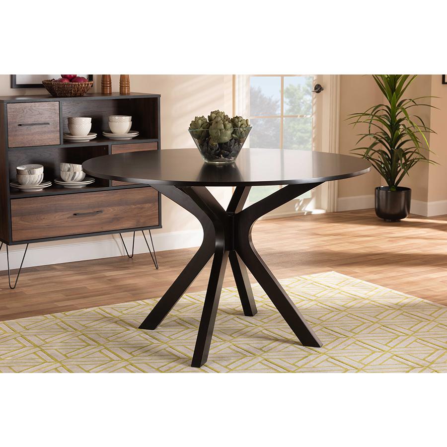 Dark Brown Finished 45-Inch-Wide Round Wood Dining Table. Picture 15