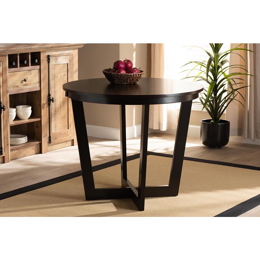 Dark Brown Finished 35-Inch-Wide Round Wood Dining Table. Picture 15