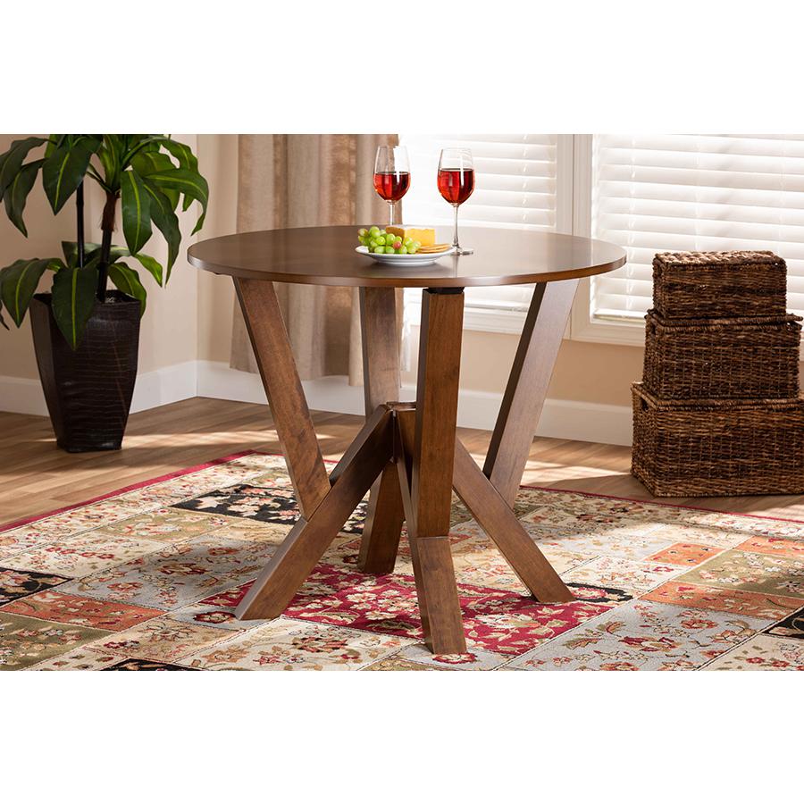 Walnut Brown Finished 35-Inch-Wide Round Wood Dining Table. Picture 15