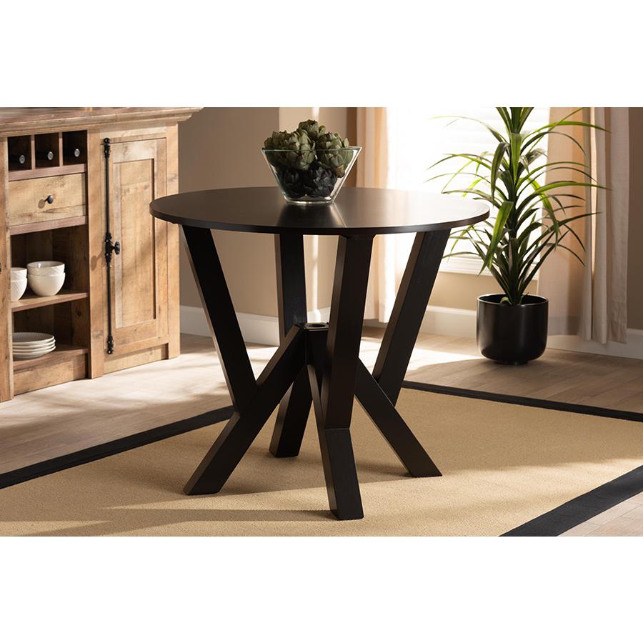 Dark Brown Finished 35-Inch-Wide Round Wood Dining Table. Picture 15