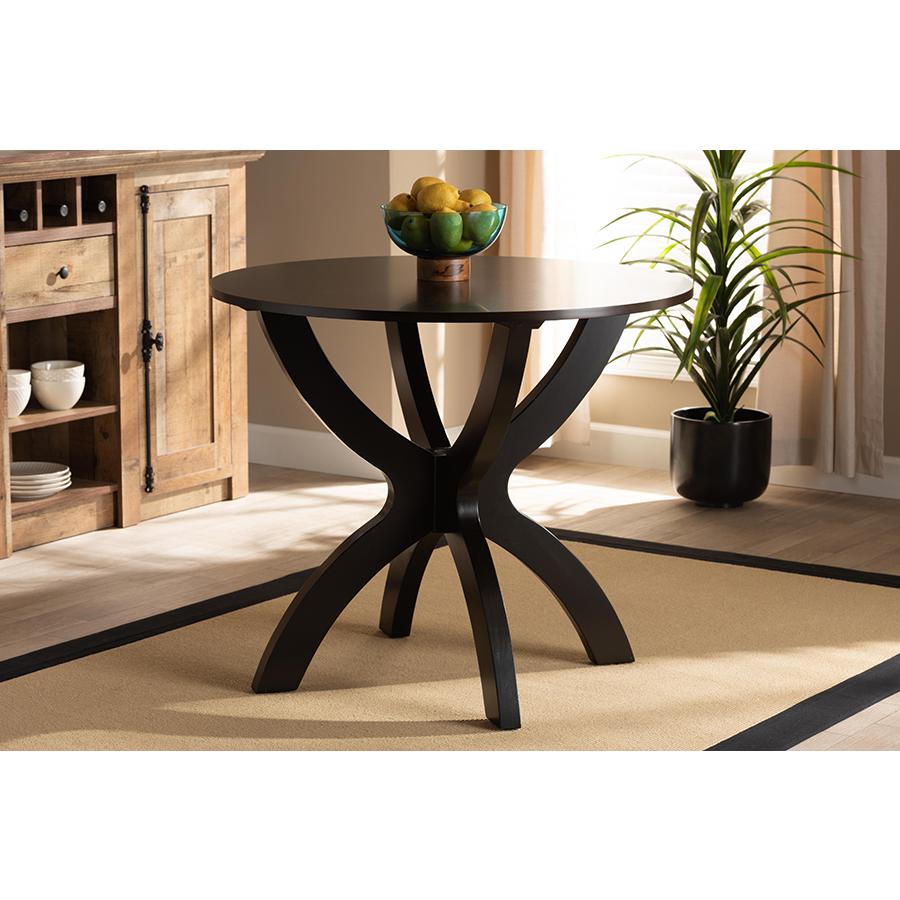 Dark Brown Finished 35-Inch-Wide Round Wood Dining Table. Picture 15