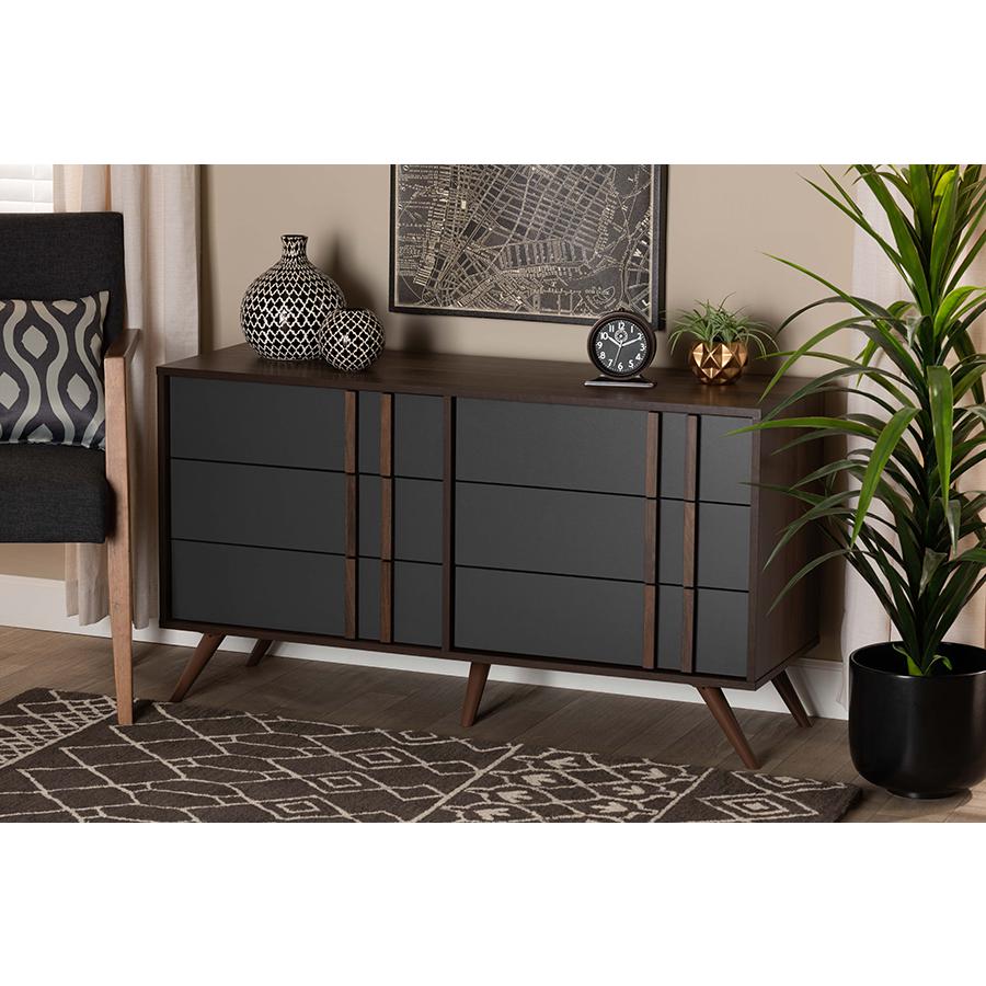 Two-Tone Grey and Walnut Finished Wood 6-Drawer Bedroom Dresser. Picture 19