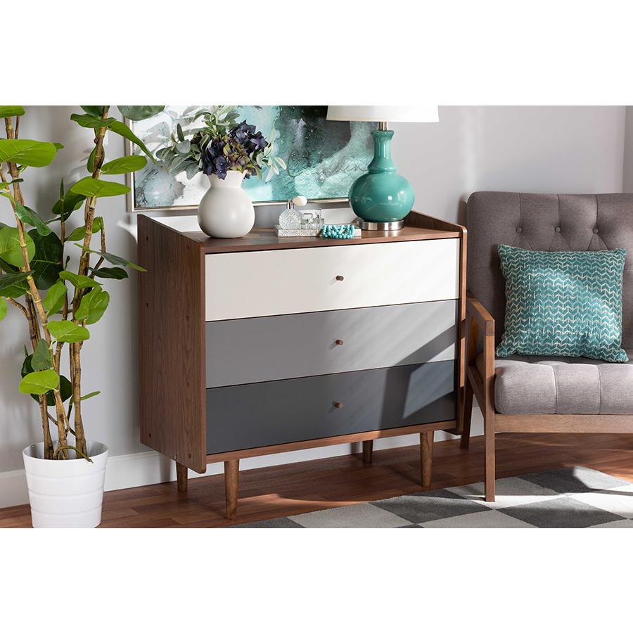 Multicolor Walnut Brown and Grey Gradient Finished Wood 3-Drawer Chest. Picture 19
