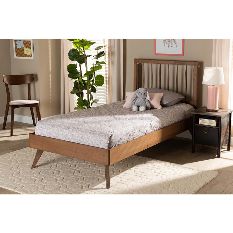 Toru Mid-Century Modern Ash Walnut Finished Wood Twin Size Platform Bed. Picture 19