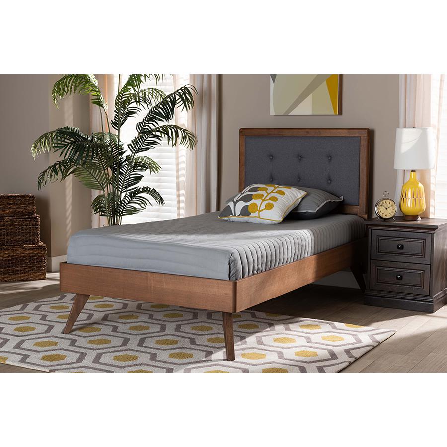 Walnut Brown Finished Wood Twin Size Platform Bed. Picture 19