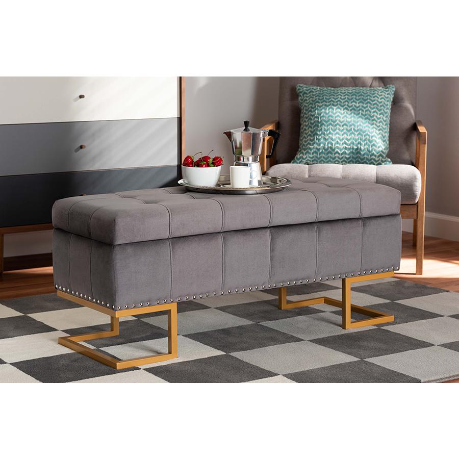 Gold Finished Metal Storage Ottoman. Picture 23