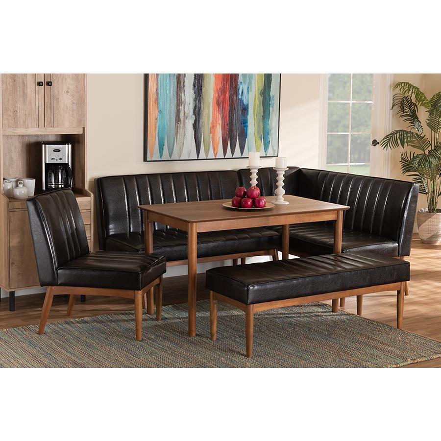 Leather Upholstered and Walnut Brown Finished Wood 5-Piece Dining Nook Set. Picture 25