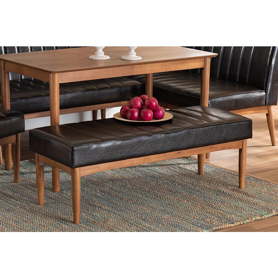 Leather Upholstered and Walnut Brown Finished Wood Dining Bench. Picture 15