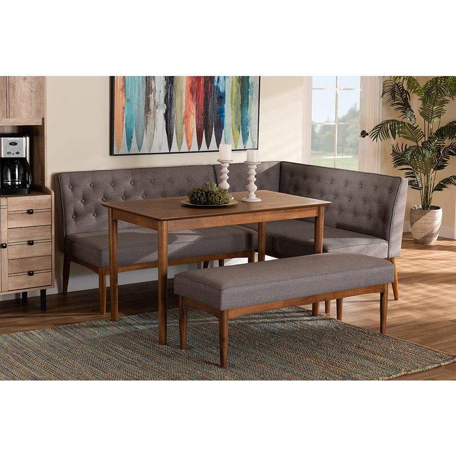 Grey Fabric Upholstered and Walnut Brown Finished Wood 4-Piece Dining Nook Set. Picture 23
