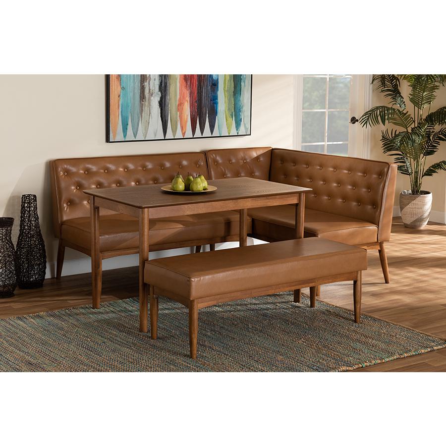 Leather Upholstered and Walnut Brown Finished Wood 4-Piece Dining Nook Set. Picture 23