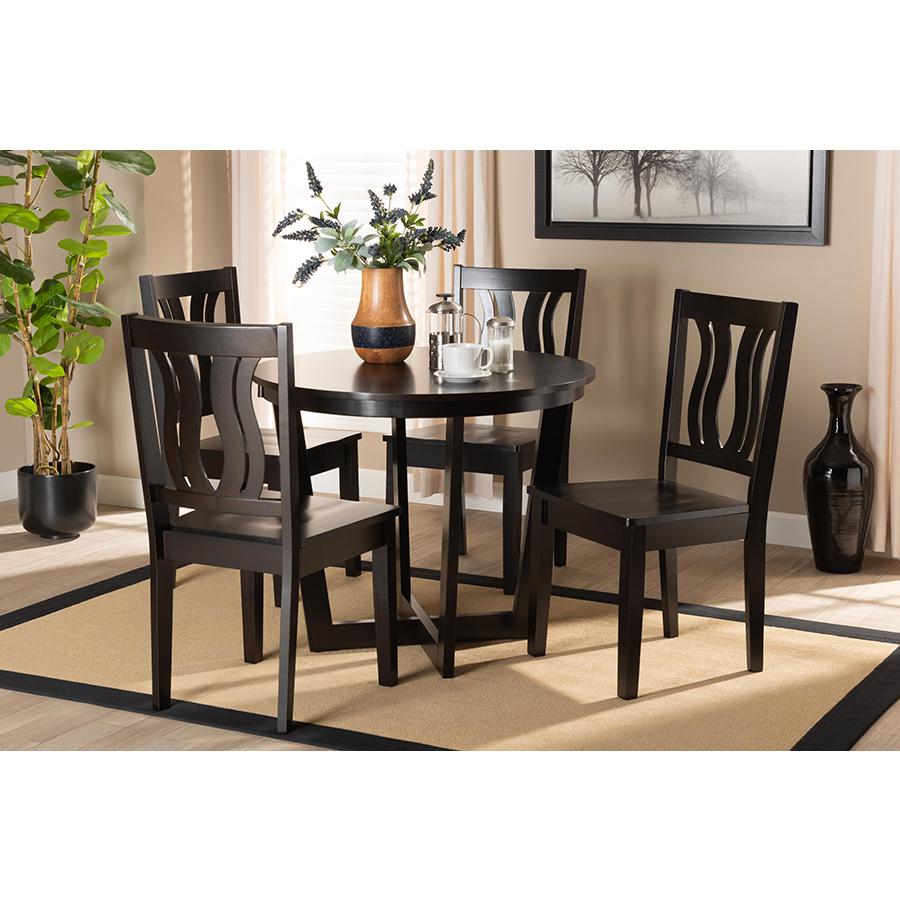 Transitional Dark Brown Finished Wood 5-Piece Dining Set. Picture 19