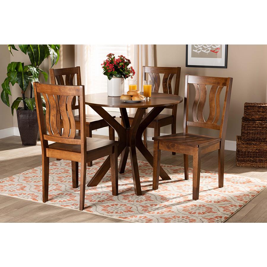 Transitional Walnut Brown Finished Wood 5-Piece Dining Set. Picture 19
