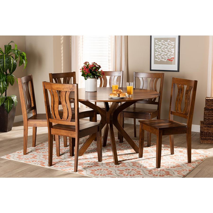 Transitional Walnut Brown Finished Wood 7-Piece Dining Set. Picture 19