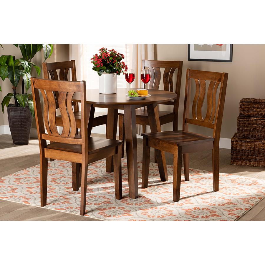 Transitional Walnut Brown Finished Wood 5-Piece Dining Set. Picture 19