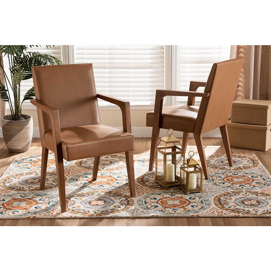 Leather Upholstered and Walnut Brown Finished Wood 2-Piece Armchair Set. Picture 17
