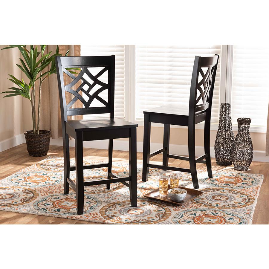 Transitional Dark Brown Finished Wood 2-Piece Counter Stool Set. Picture 17