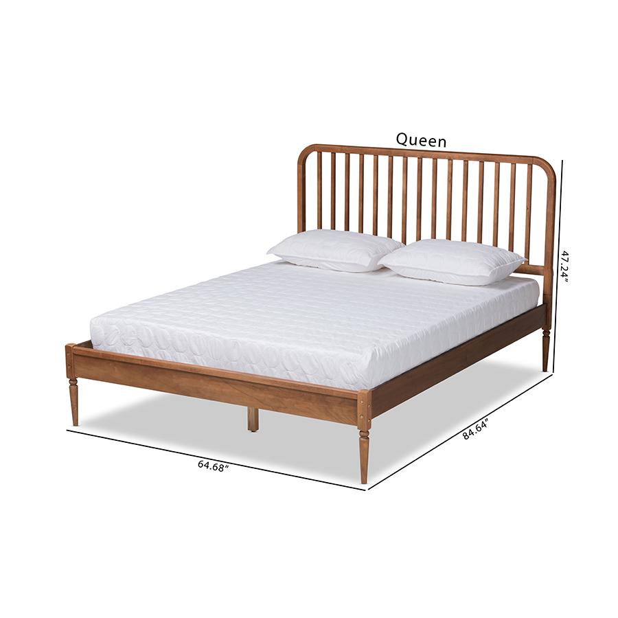Walnut Brown Finished Wood Queen Size Platform Bed. Picture 10