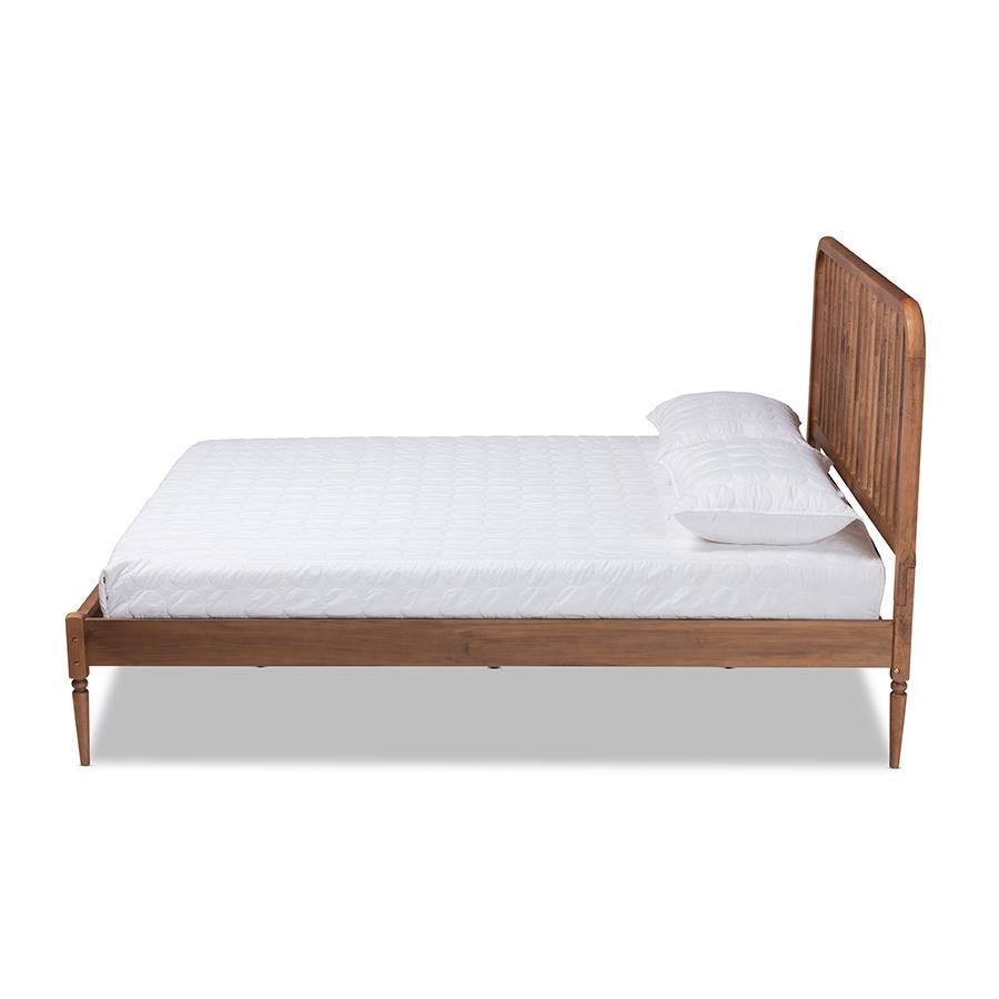 Walnut Brown Finished Wood Queen Size Platform Bed. Picture 2