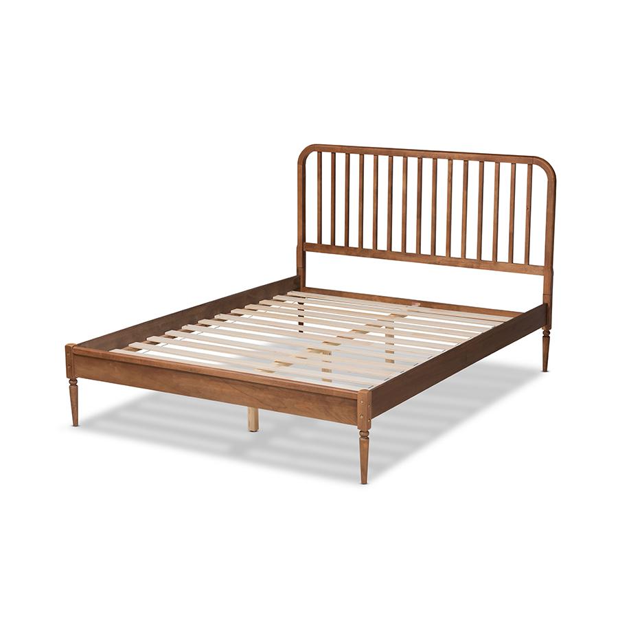 Walnut Brown Finished Wood Queen Size Platform Bed. Picture 3
