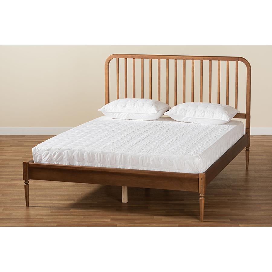Walnut Brown Finished Wood Queen Size Platform Bed. Picture 8