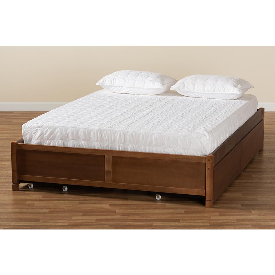 Walnut Brown Finished Wood Queen Size 4-Drawer Platform Storage Bed Frame. Picture 10