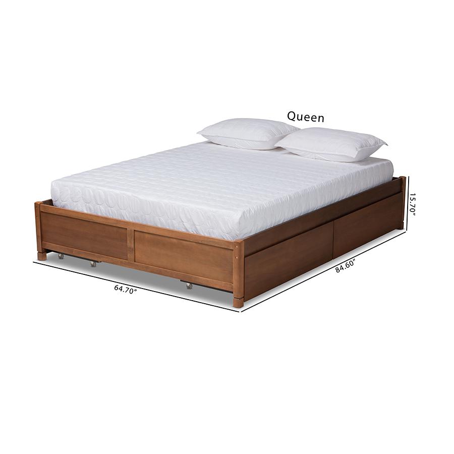 Walnut Brown Finished Wood Queen Size 4-Drawer Platform Storage Bed Frame. Picture 12